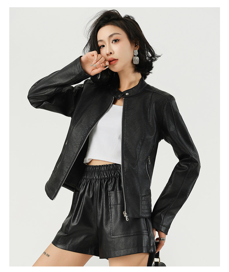 Women's Motorcycle Biker Faux Leather Jacket-Black-S-Free Shipping Leatheretro