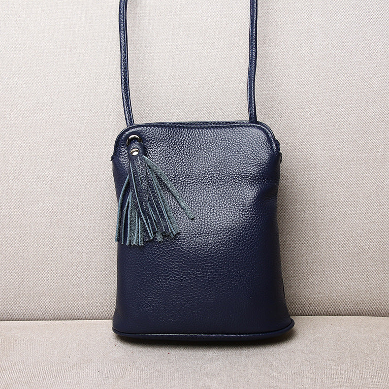 Women's Soft Genuine Leather Bucket Bag-sapphire blue trumpet-Free Shipping Leatheretro