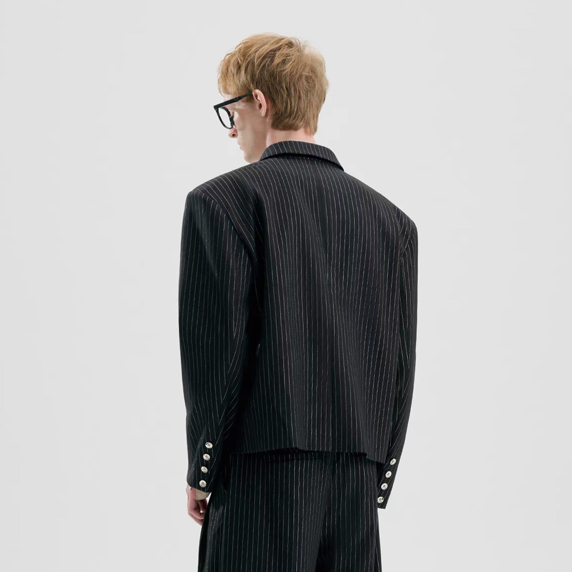 TIWILLTANG Cropped Pinstripe Strap Blazer-Jacket-S-Black-Free Shipping Leatheretro