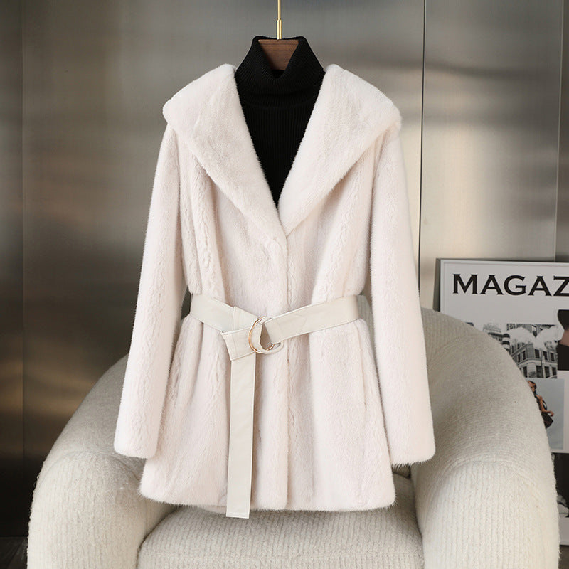 Casual Faux Fur Midi Length Jacket Coats-Coats & Jackets-Ivory-S-Free Shipping Leatheretro