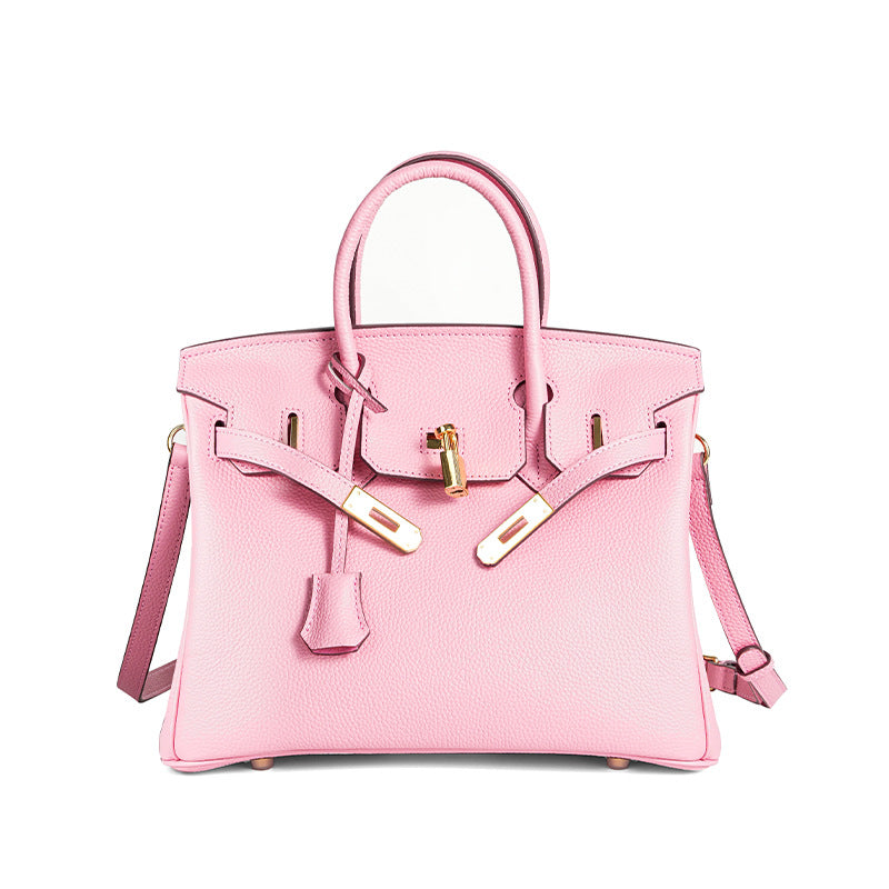 Luxury Genuine Top Grain Pebbled Leather Women's Handbag with Lock Closure-Handbags-elephant gray-35CM-Free Shipping Leatheretro