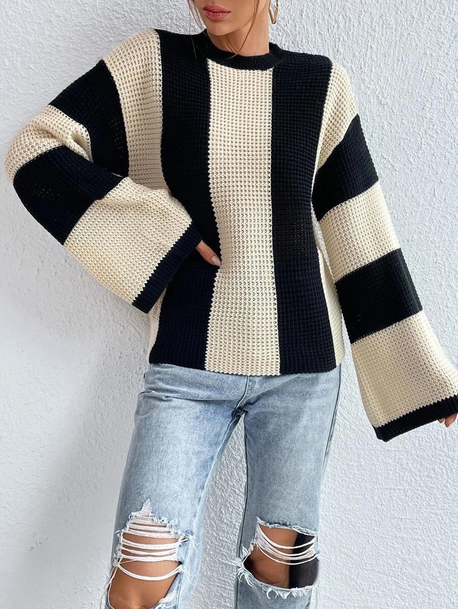 Designed Striped Knitted Sweaters-Sweater&Hoodies-Khaki-S-Free Shipping Leatheretro