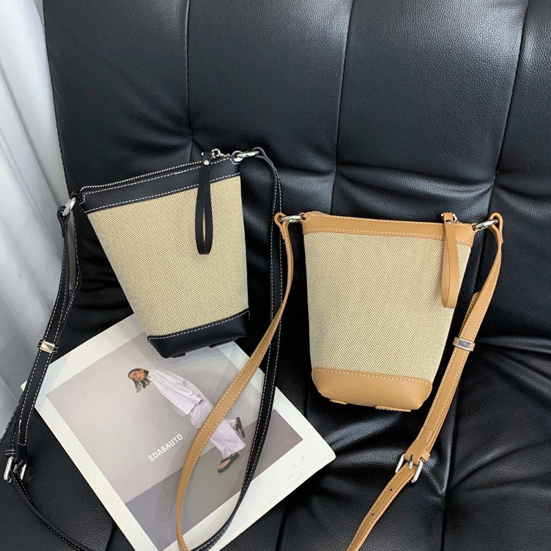 Women Versatile Shoulder Crossbody Phone Bag with Leather & Canvas-Handbags-Black-Free Shipping Leatheretro