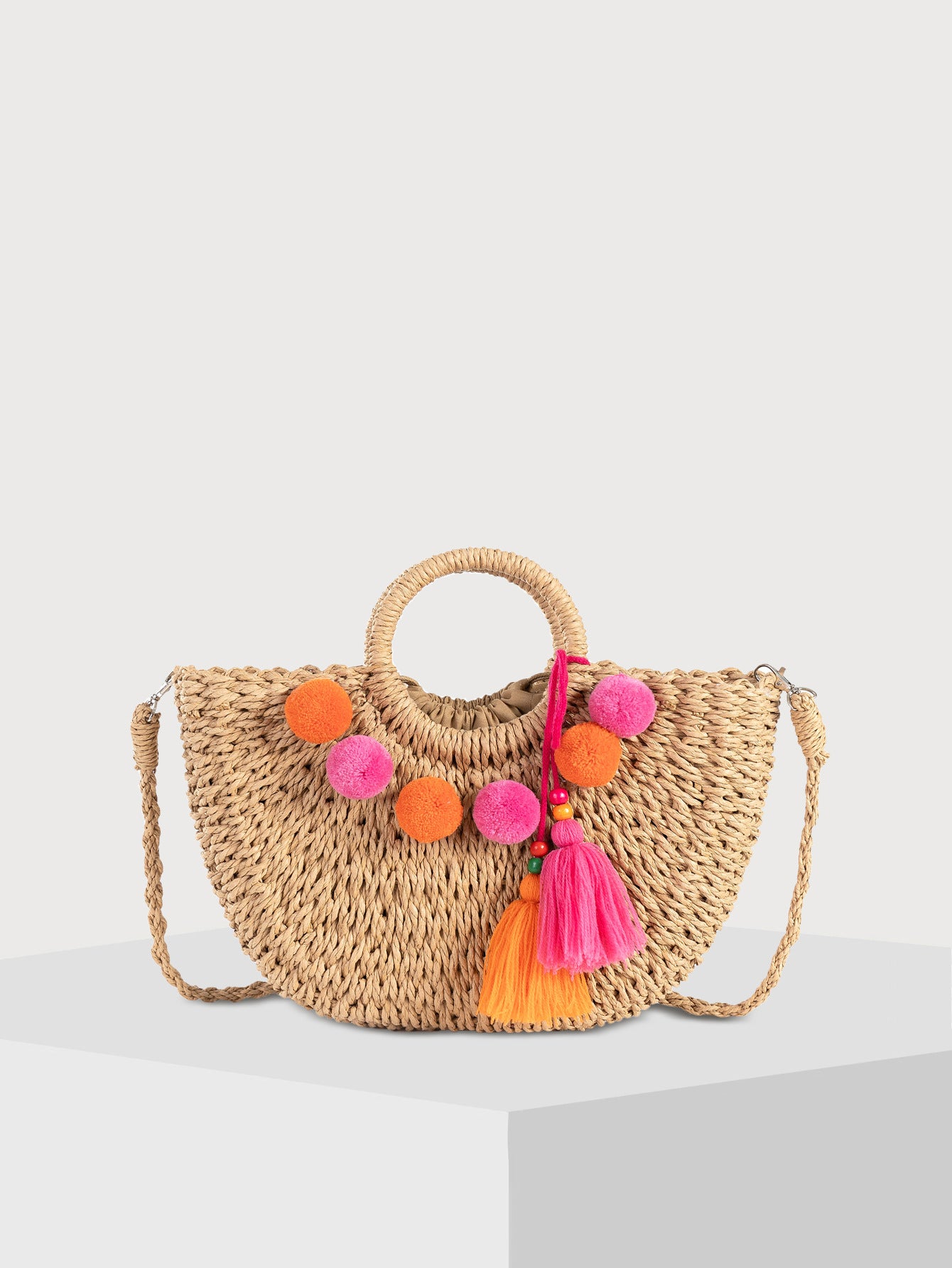 Boho Straw Woven Handbag – Women’s Natural Rattan Tote Bag-Apricot flowers-Free Shipping Leatheretro