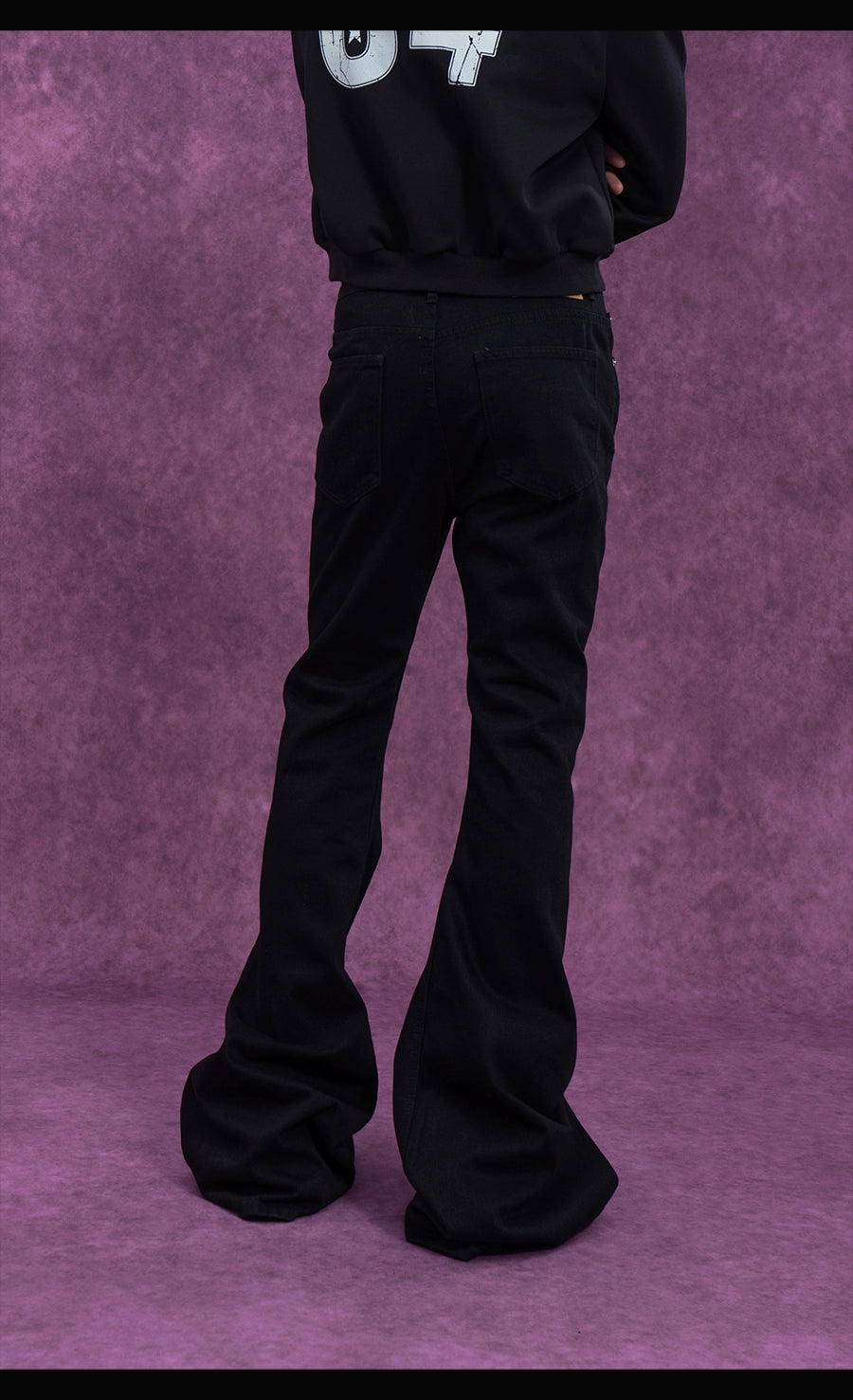 CLP Men's Extra Long Flared Denim Jeans-Black-S-Free Shipping Leatheretro