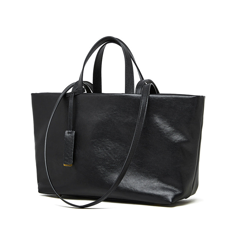 Genuine Leather Large Capacity Tote Bag for Women-Handbags-Black-32*13*22-Free Shipping Leatheretro