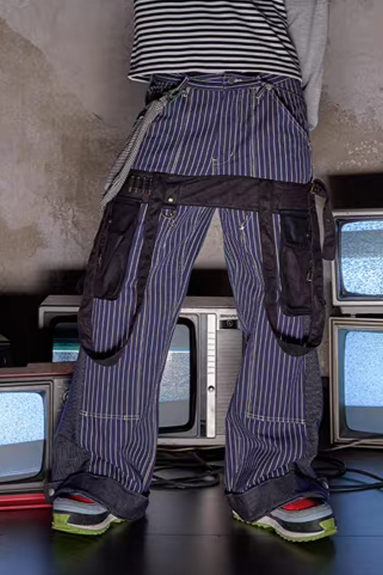 NOTHINGNESS WORLD Strap-On Pouch Utility Wide-Leg Pants-Pants-XS-Blue-Free Shipping Leatheretro