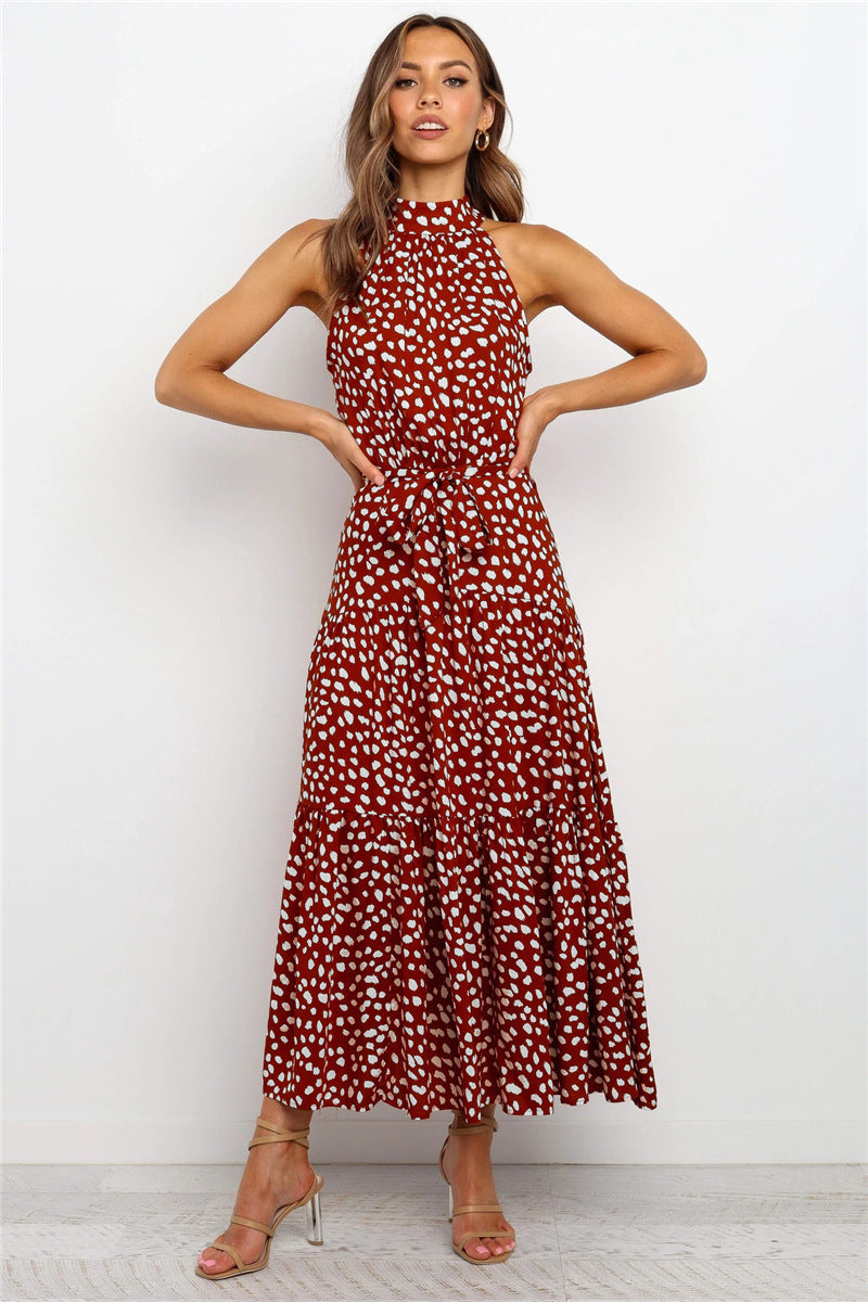 Casual Halter Summer Long Dresses-Dresses-Red Leopard-XS-Free Shipping Leatheretro