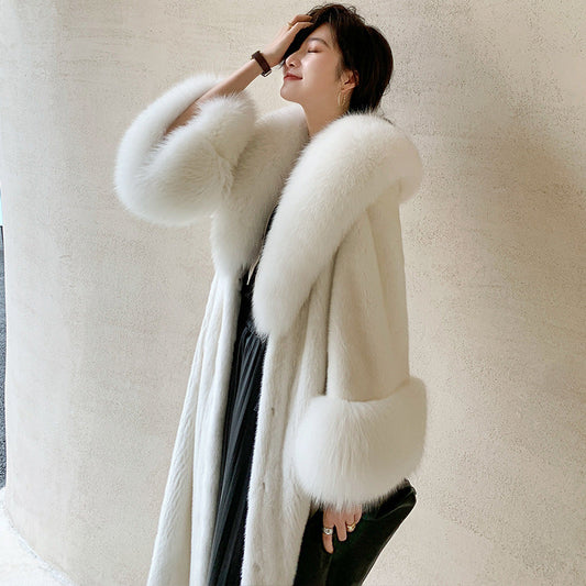 Luxurious Fox Fur Wool Plus Sizes Long Overcoats-Outerwear-White-S-Free Shipping Leatheretro