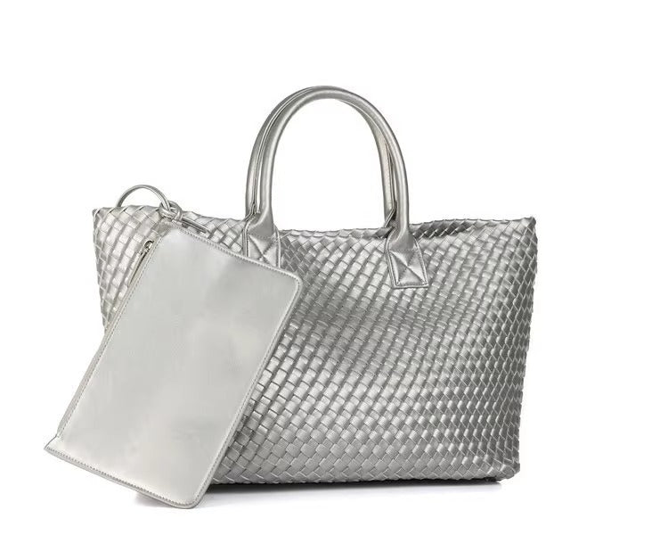 Handwoven Faux Leather Large Tote Bag for Women-White-Free Shipping Leatheretro