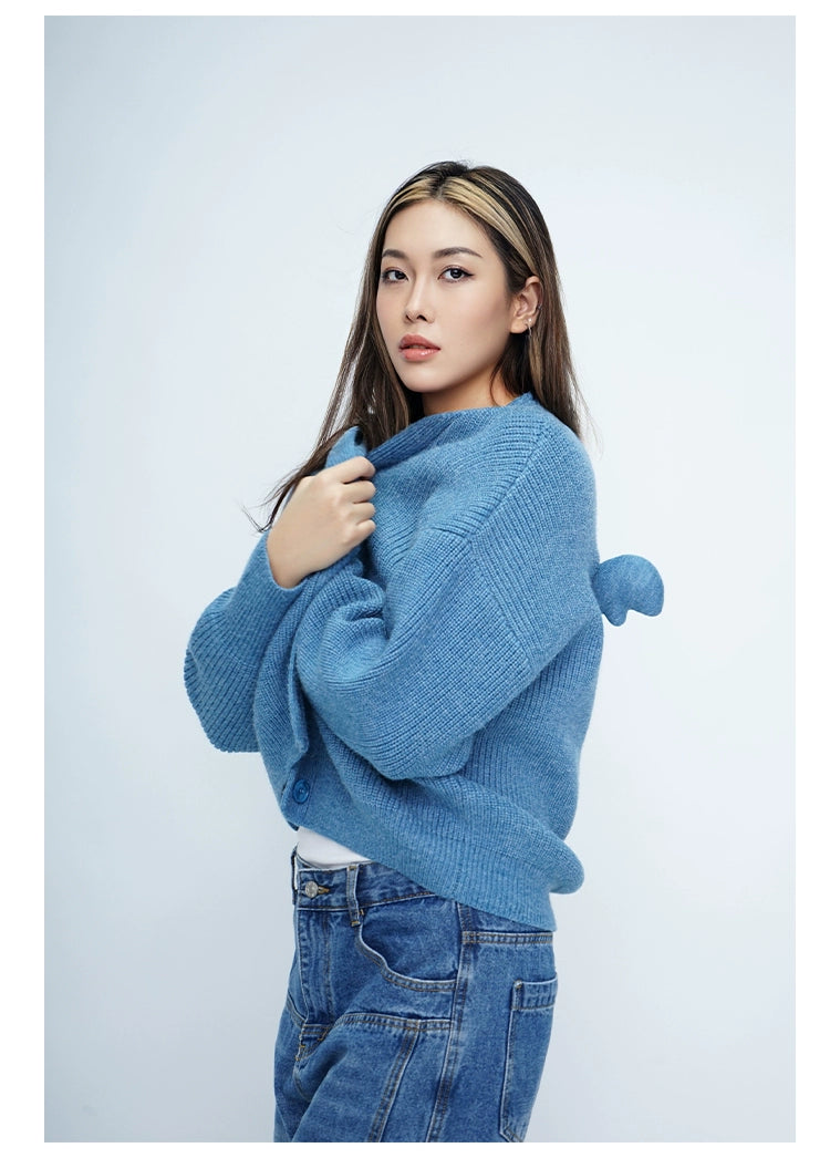 CLP Unisex Wing Design Oversized Knit Cardigan-Blue-Short Style-3 Buttons-Free Shipping Leatheretro