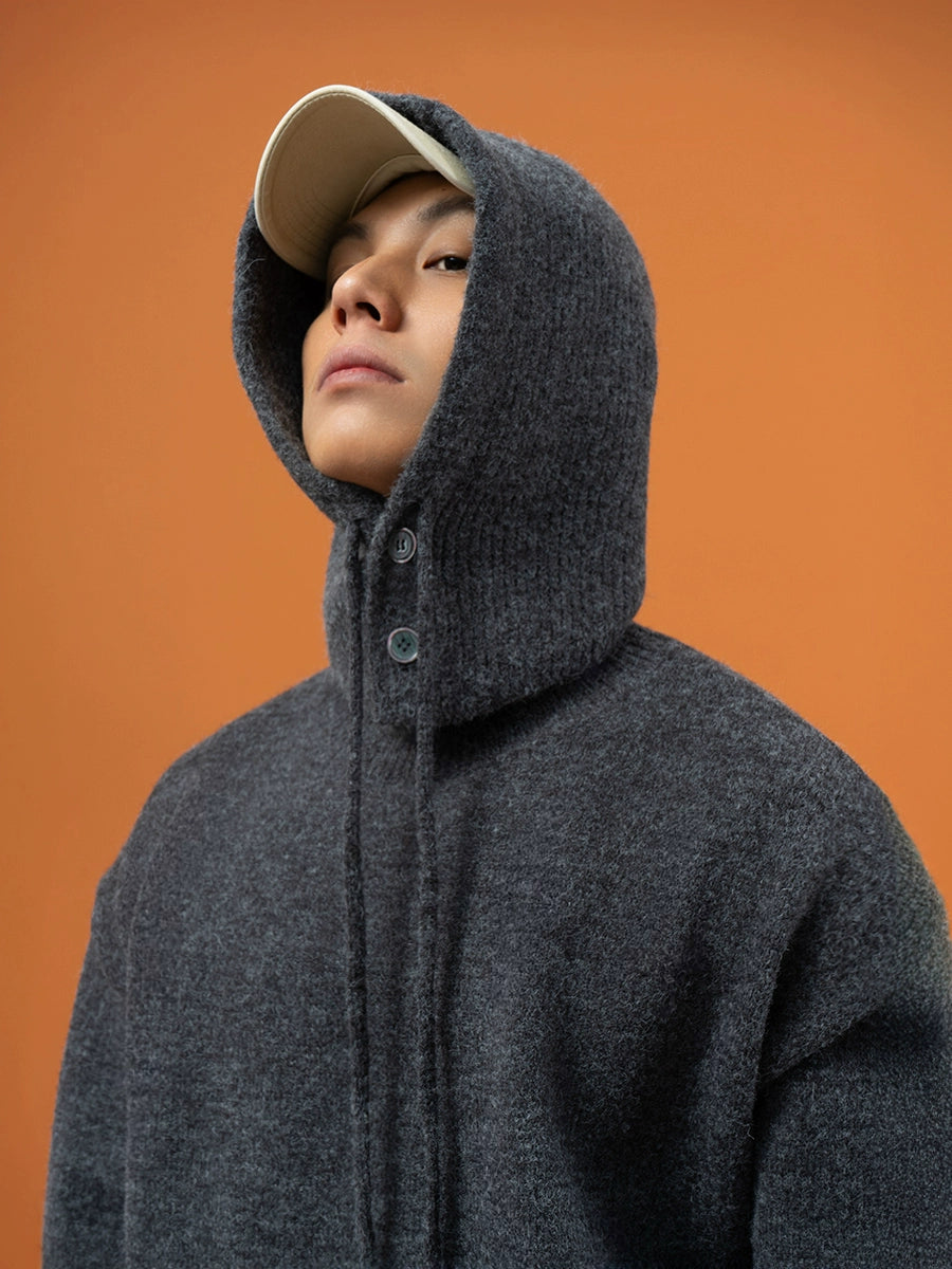 CLP Unisex Split Hoodie Snood Knit Sweater-Gray-S-Free Shipping Leatheretro