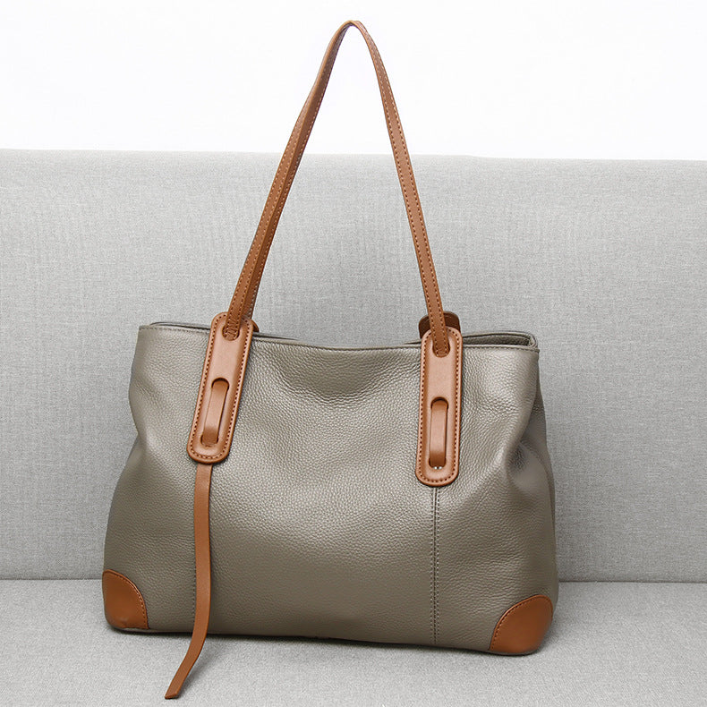 Women Genuine Leather Large Capacity Stylish Handbag for Work & Commute-black-Free Shipping Leatheretro