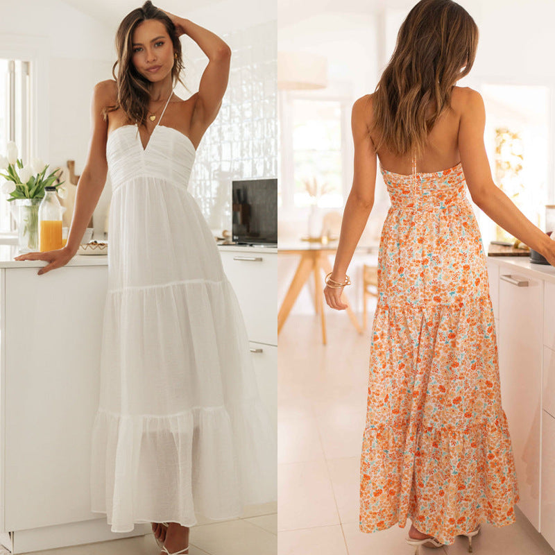 Sexy V Neck Strapless Summer Vacation Dresses-Dresses-White-S-Free Shipping Leatheretro