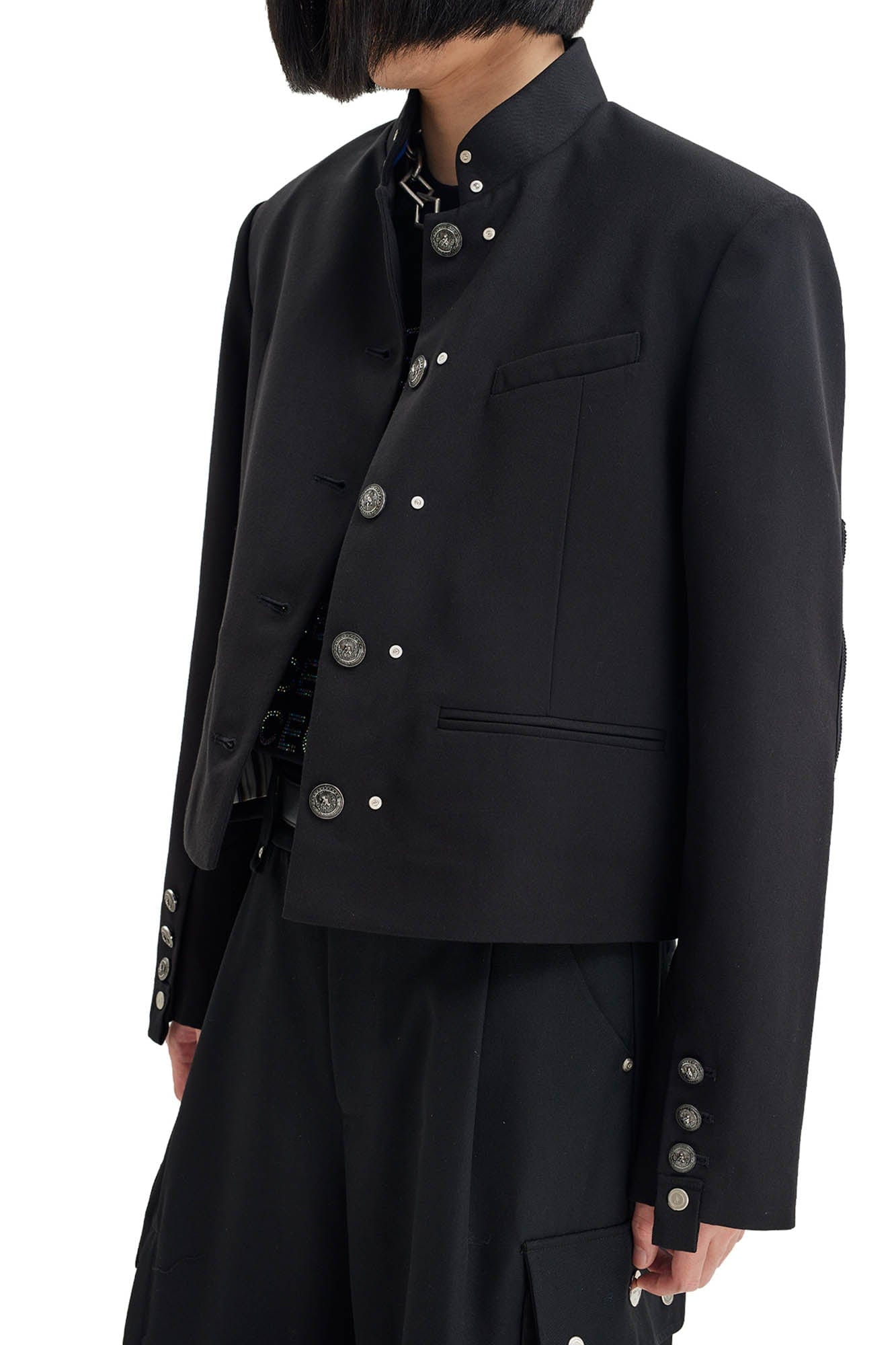 FACEONLAB Wool-Blended Cropped Uniform Blazer-Jacket-M-Without Badge-Free Shipping Leatheretro