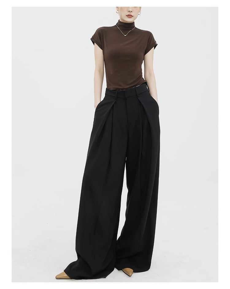 Casual High Waist Loose Wide Legs Pants-Pants-Black-S-Free Shipping Leatheretro