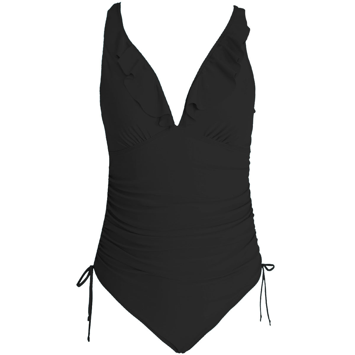 Sexy Ruffed One Piece Women Swimsuits-Swimwear-Black-S-Free Shipping Leatheretro