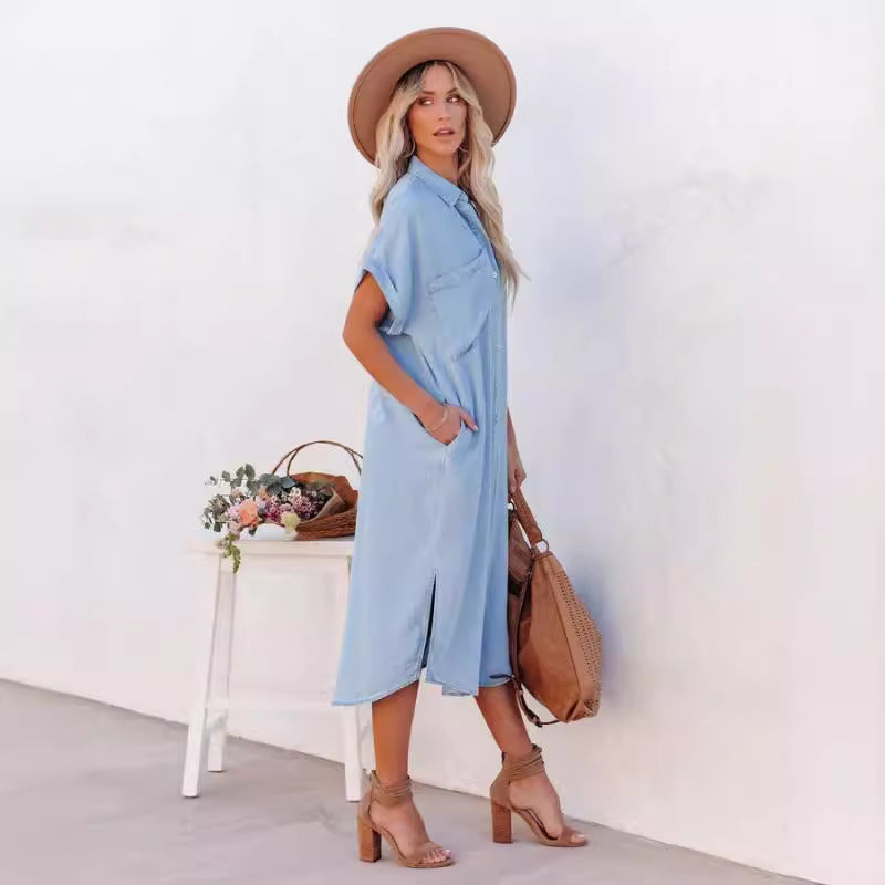 Casual Short Sleeves Long Shirts Dresses-Dresses-The same as picture-S-Free Shipping Leatheretro