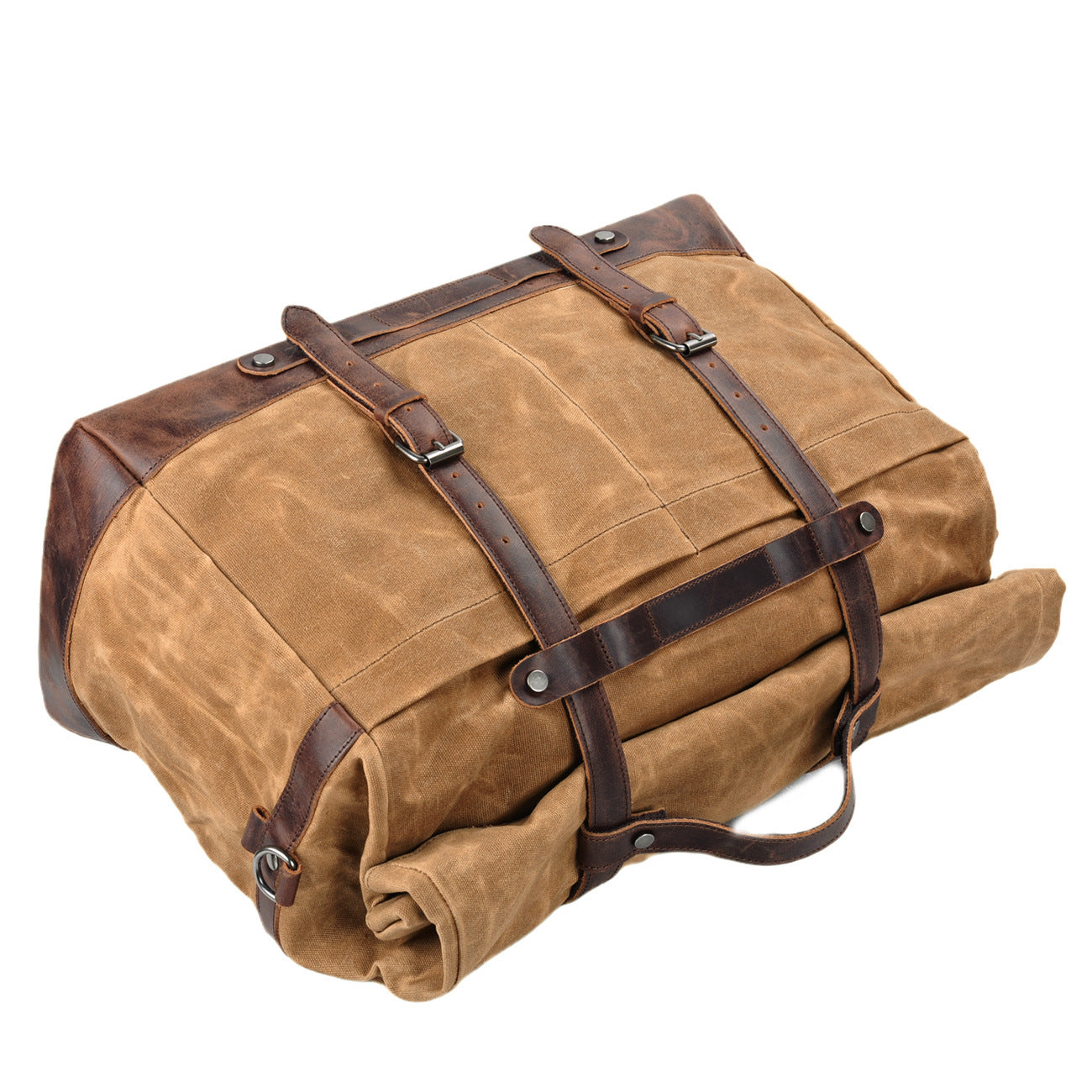 Large Capacity Vintage Waxed Canvas Travel Tote Bag-khaki-Free Shipping Leatheretro