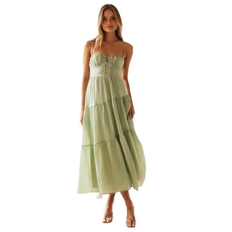 Casual Summer Spaghetti Straps Sleeveless Long Dresses-Dresses-Green-S-Free Shipping Leatheretro