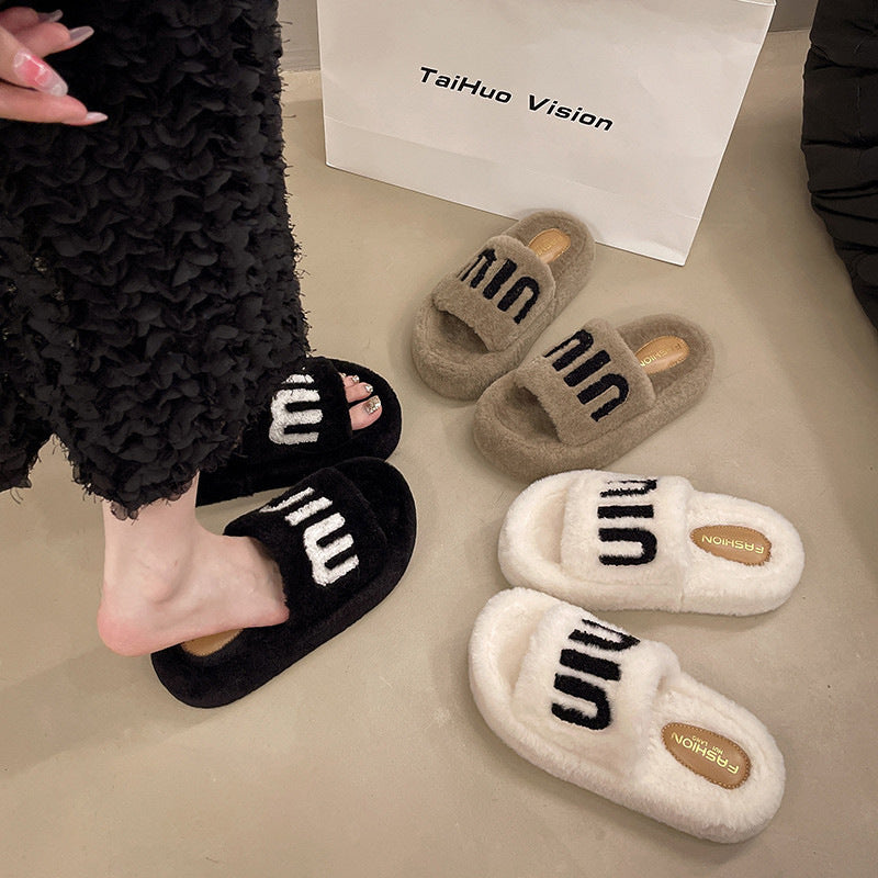 Fashion Women Winter Platform Slippers-winter slipper-Khaki-35-Free Shipping Leatheretro