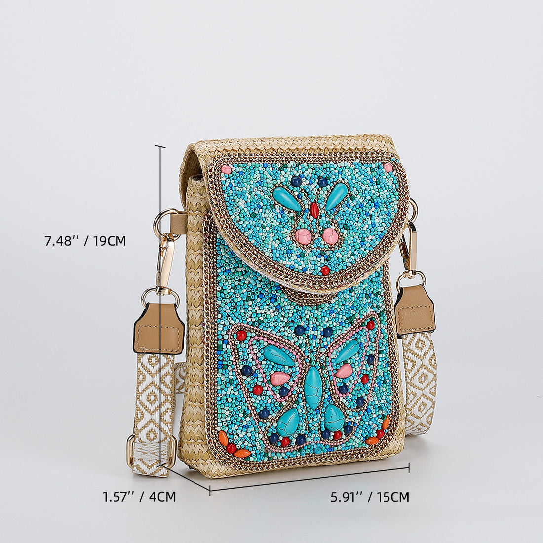 Woven Straw Crossbody Bag with Beaded Detail-1#-13*3.5*19-Free Shipping Leatheretro