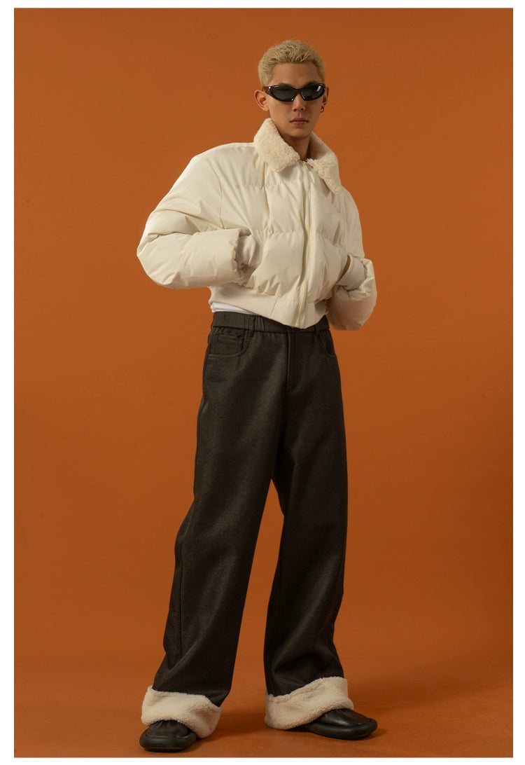 CLP Unisex Short Puffy Jacket with Sherpa Collar-Blue-S-Free Shipping Leatheretro