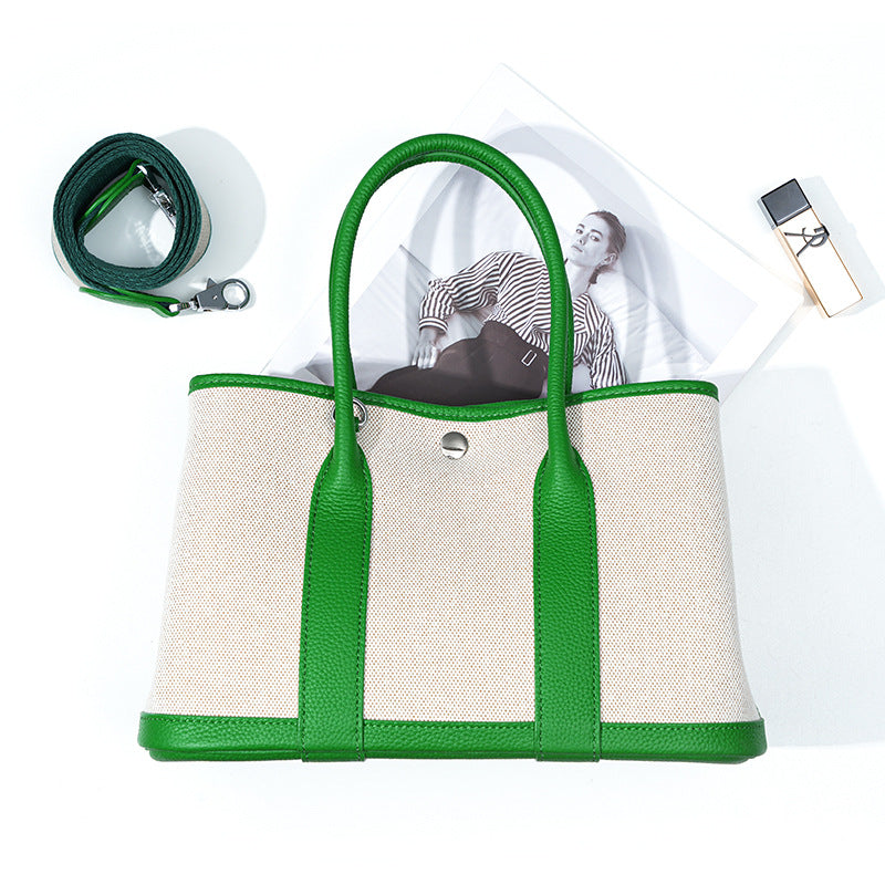 Women's Genuine Leather Tote Bag-Handbags-Bamboo green 30CM-Free Shipping Leatheretro