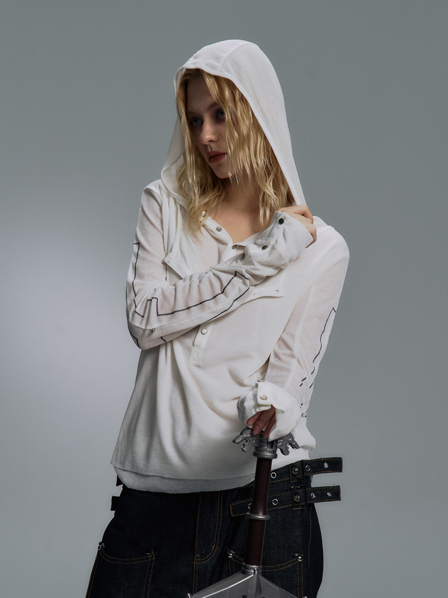 PAIKI Cross Layered Slim Hooded Long Sleeve Tee-L/S Tee-S-Black (Preorder)-Free Shipping Leatheretro
