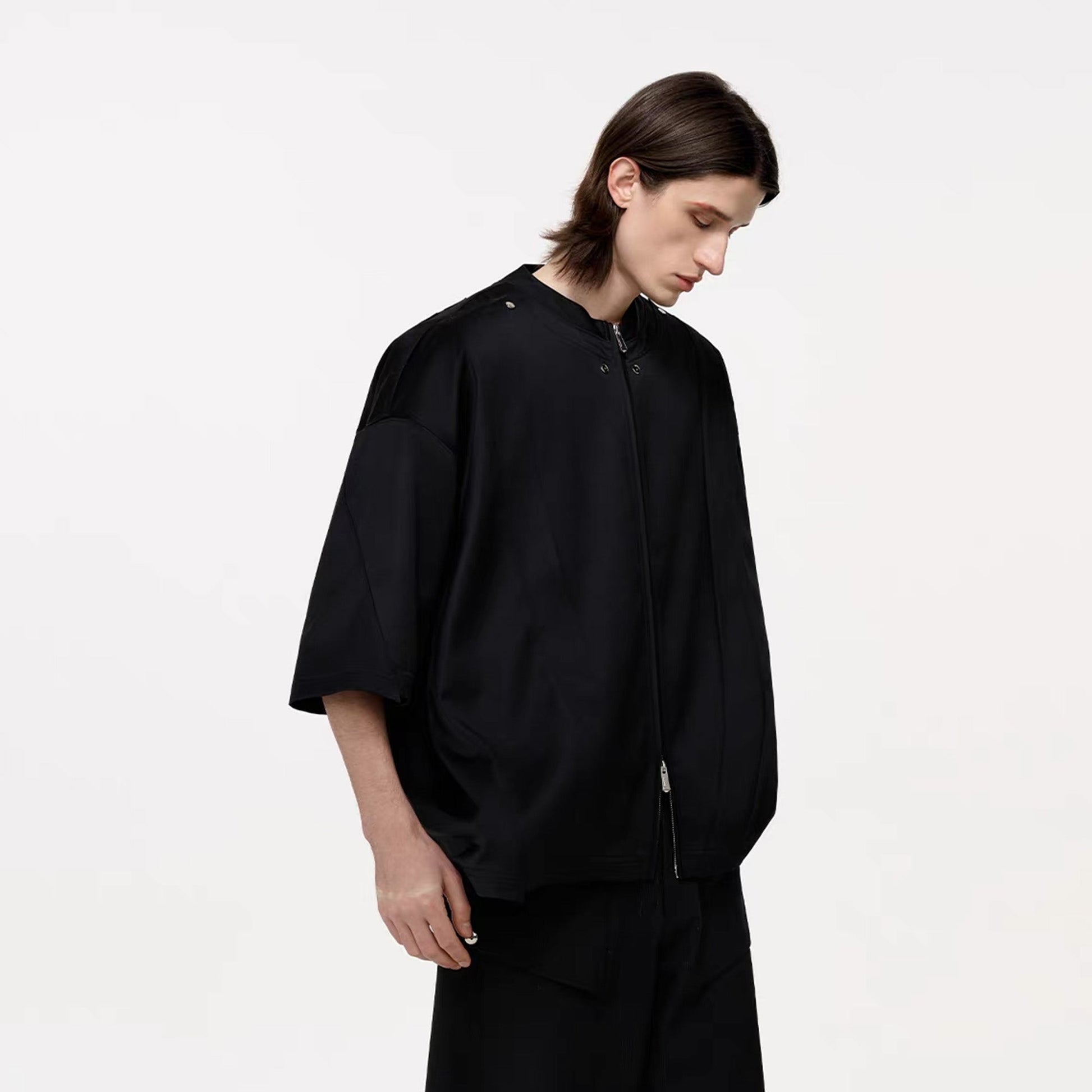 TIWILLTANG Layered Zip-Up T Shirt-T Shirt-S-Free Shipping Leatheretro