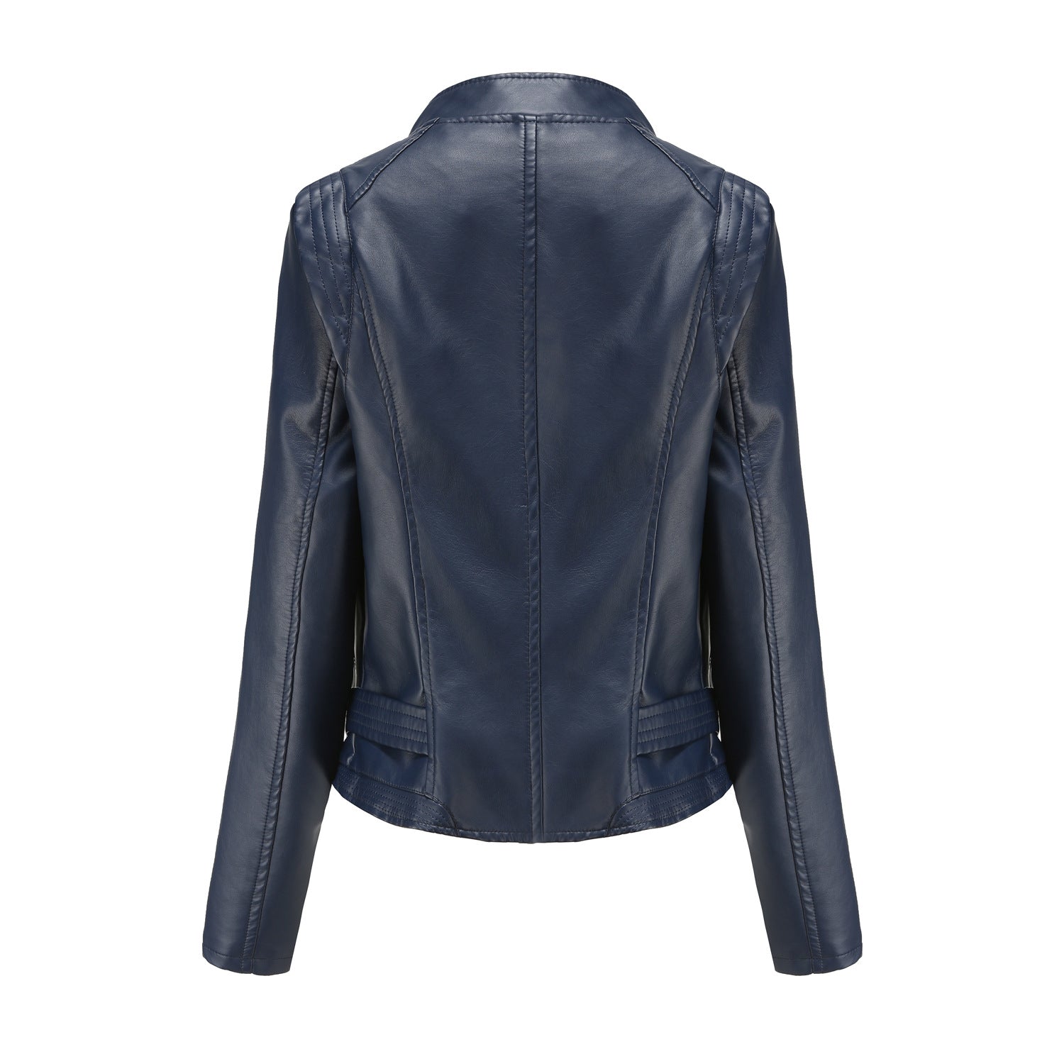 Women's Lapel Fitted Faux Leather Jacket-black-L-Free Shipping Leatheretro