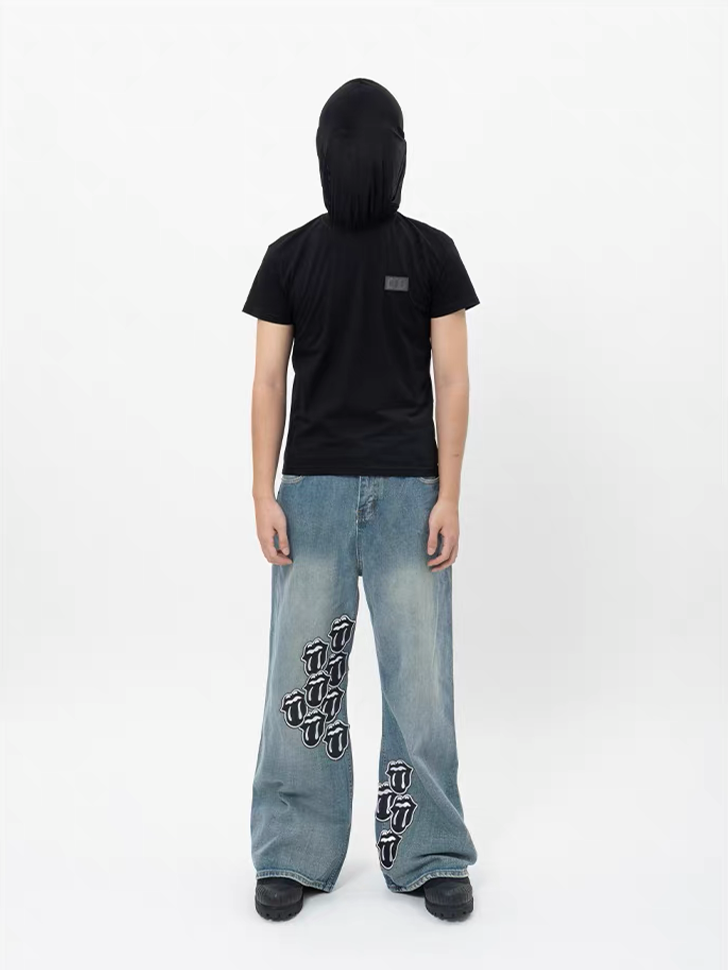 NOTHINGNESS WORLD Washed Tongue Embroidered Denim Pants-Jeans-M (Preorder)-Free Shipping Leatheretro