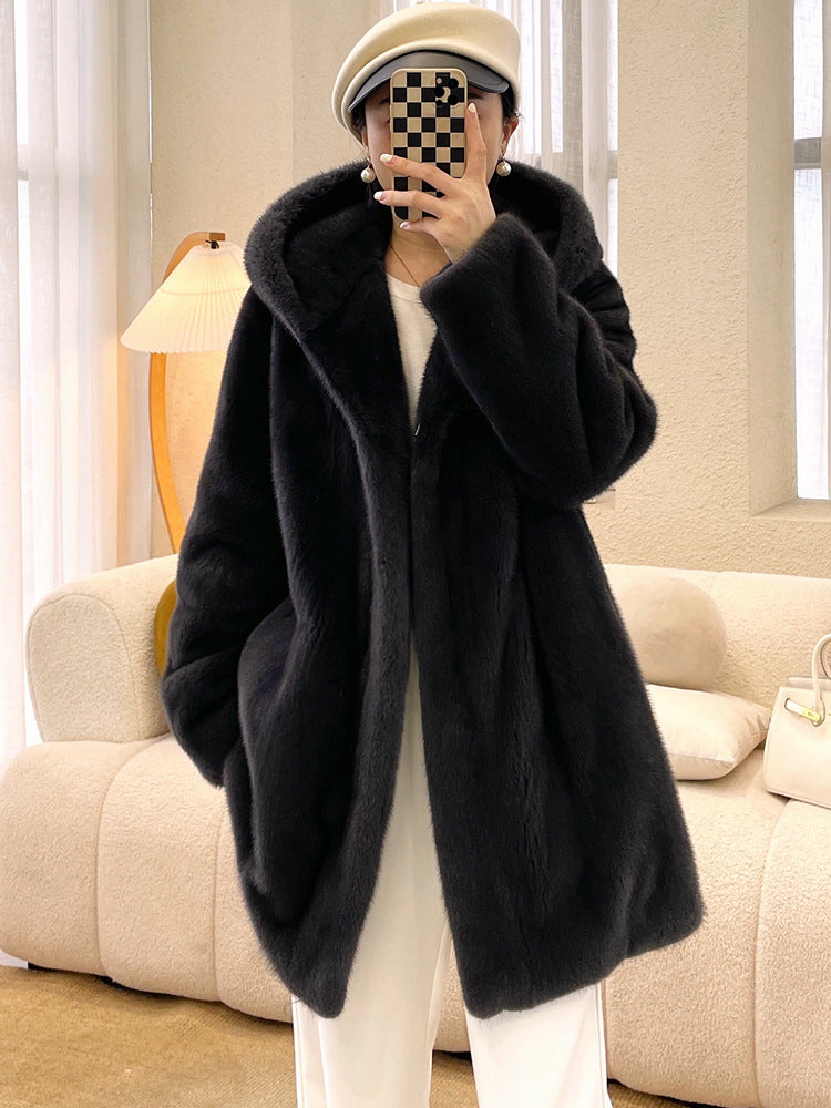 Casual Faux Fur Midi Length Jacket Coats-Coats & Jackets-Khaki-S-Free Shipping Leatheretro