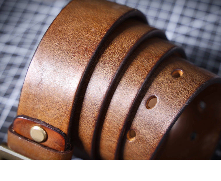 Vintage Men's Genuine Leather Belt Handmade Needle Buckle with Pure Copper Buckle Belt-Leather Belt-Dark Coffee-105cm-Free Shipping Leatheretro