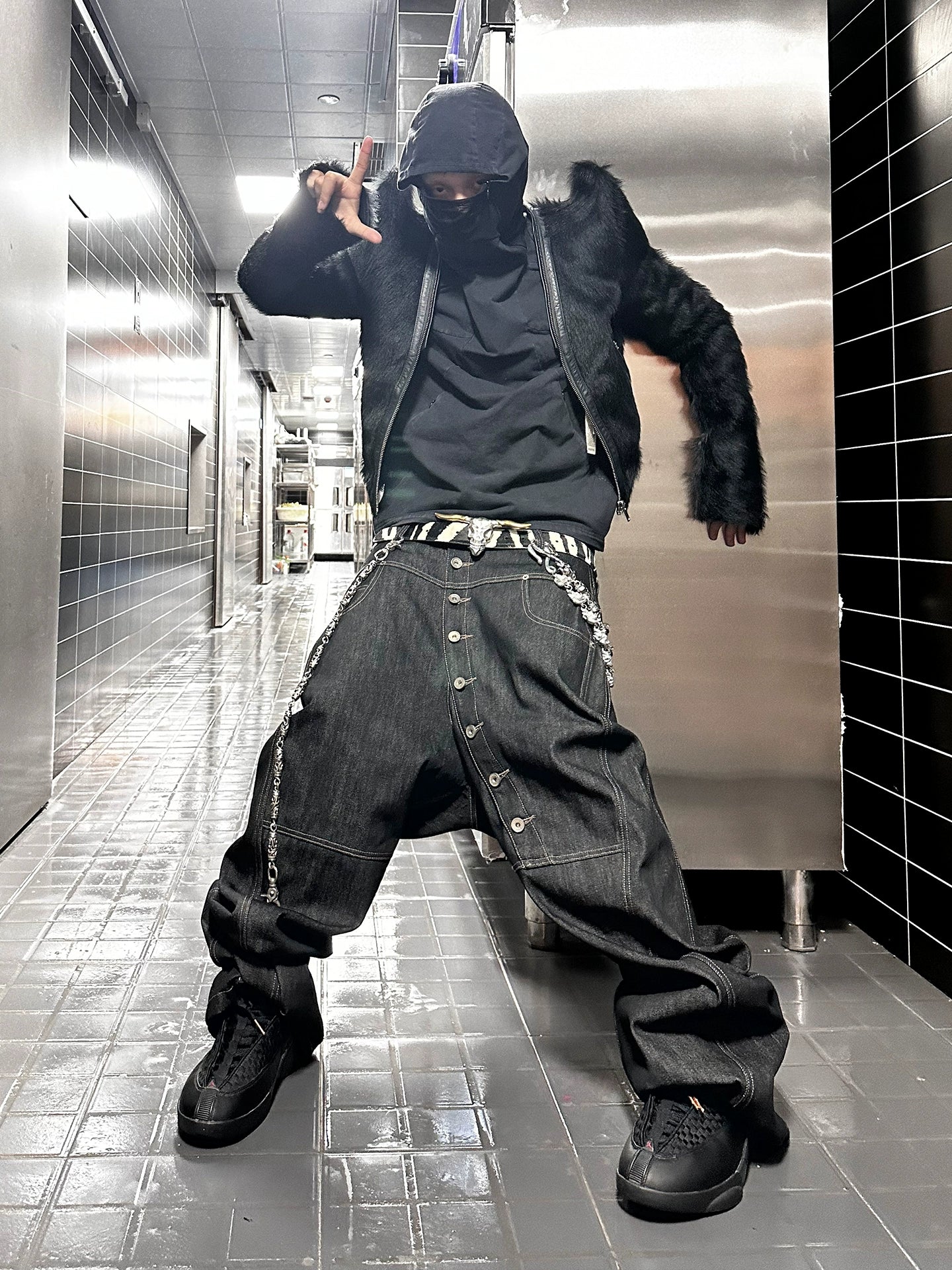 DND4DES Baggy Jeans with Curved Button Fly and Retro Wash-A-XS-Free Shipping Leatheretro