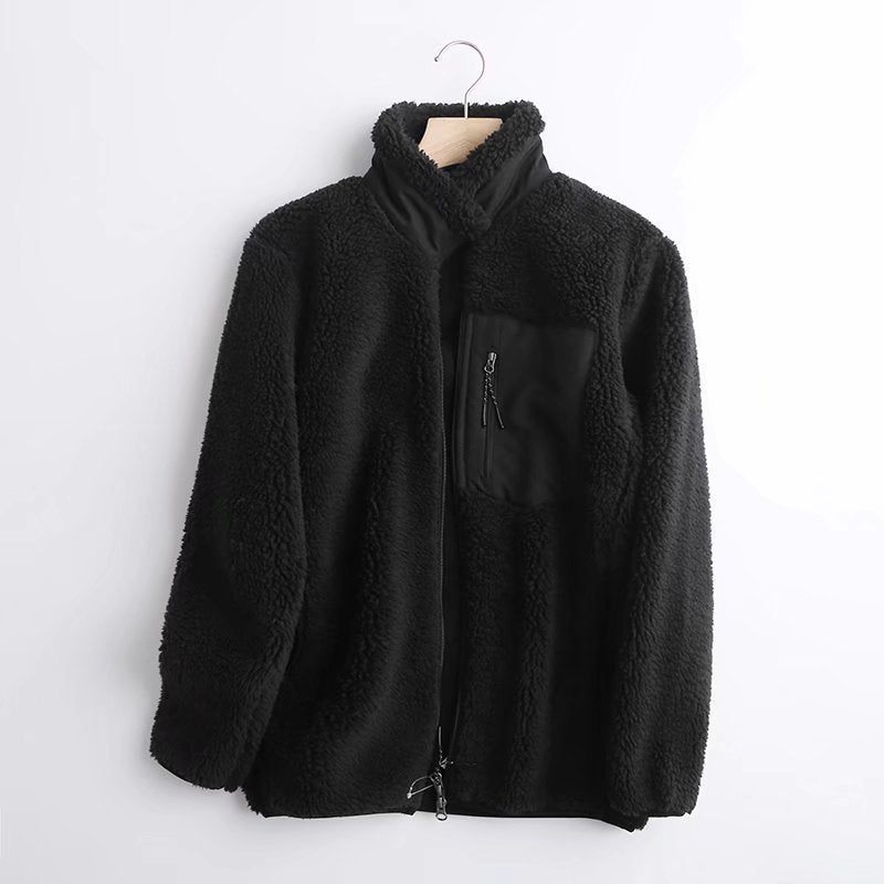 Casual Women and Men Winter Fleece Jacket Coats-Outerwear-Black-S-Free Shipping Leatheretro