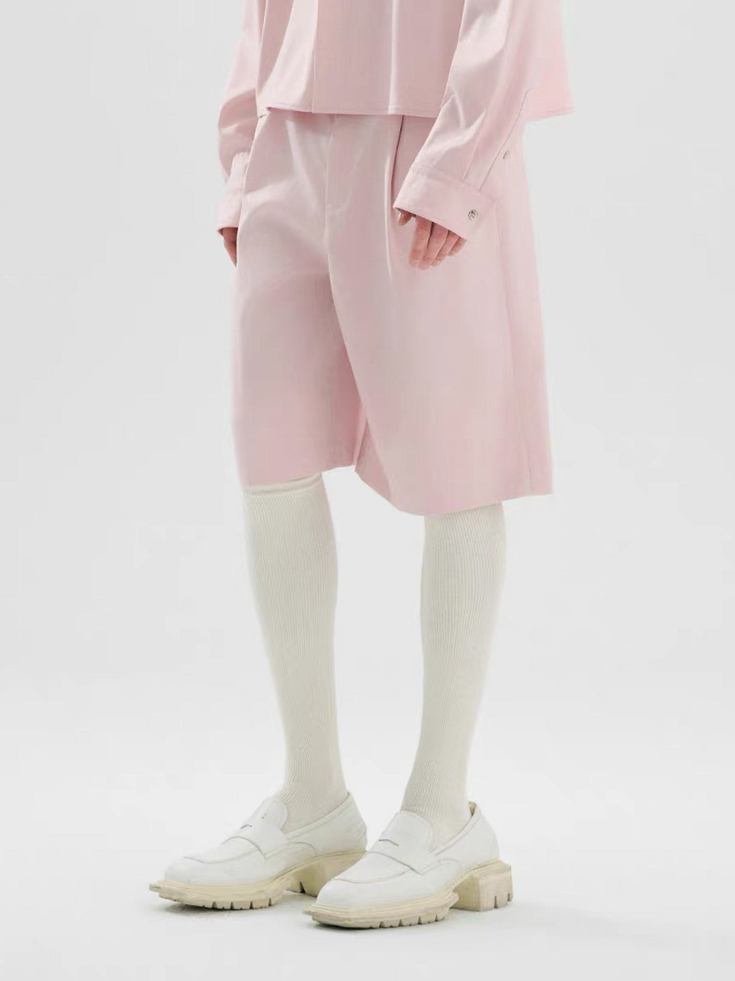 TIWILLTANG Straight-Leg Pinstripe Knee-Length Shorts White/Pink-Shorts-S-Pink-Free Shipping Leatheretro