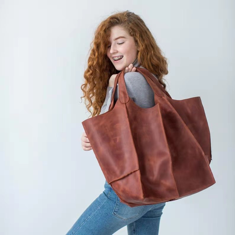 Large Capacity One Shoulder Portable Tote Bag-Tote Bag-Golden Brown-Free Shipping Leatheretro