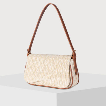 Women's Straw Woven Shoulder Bag-Ivory-Free Shipping Leatheretro