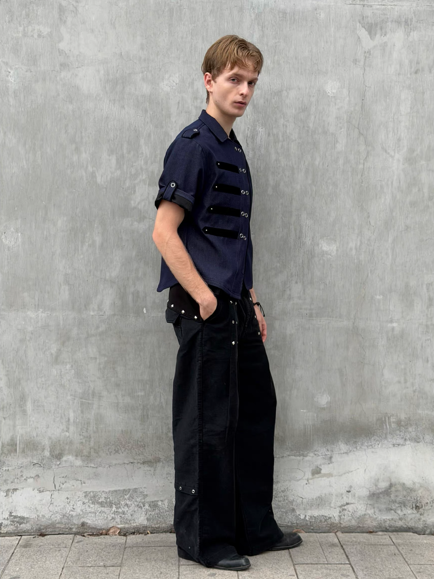 ESAIAS Studded Pleated Moleskin Trousers-Pants-S / 30" (Preorder)-Free Shipping Leatheretro
