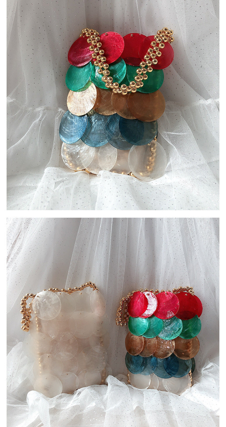 Fashionable Colorful Handwoven Shell Bag-color-Free Shipping Leatheretro