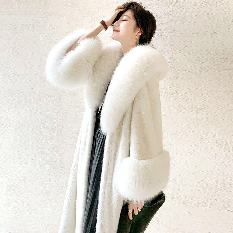 Luxurious Fox Fur Wool Plus Sizes Long Overcoats-Outerwear-White-S-Free Shipping Leatheretro