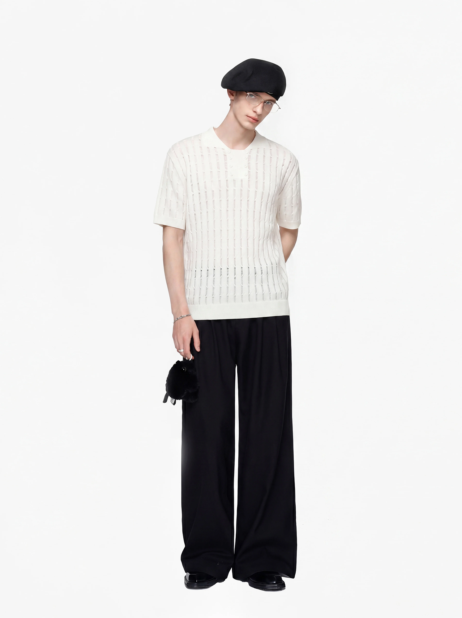 TIWILLTANG Essential Openwork Knitted T Shirt-T Shirt-S-Black-Free Shipping Leatheretro