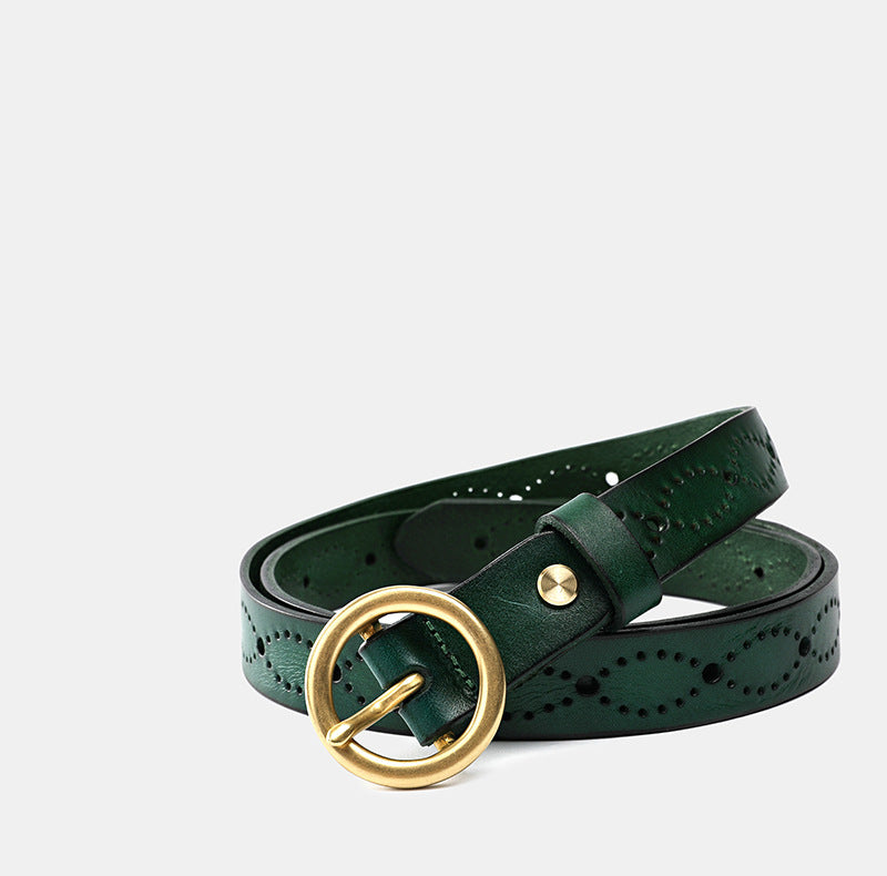 Women's Genuine Leather Belt-Green-105-125-Free Shipping Leatheretro