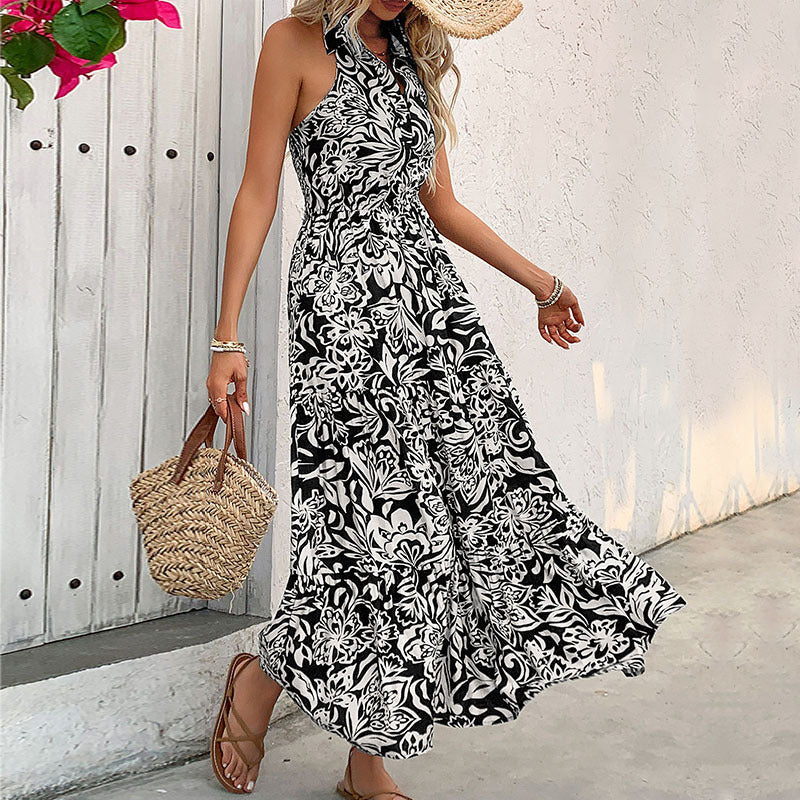 Casual Halter Summer Sleeveless Long Dresses-dresses-Black-S-Free Shipping Leatheretro