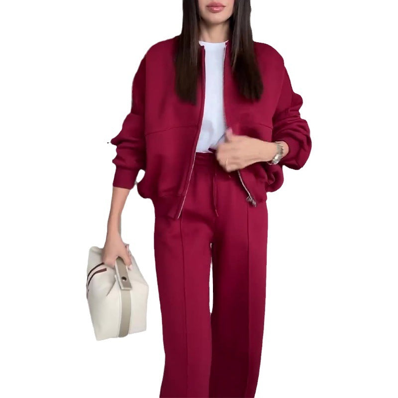 Fashion Women Spring Hoodies and Pants-suits-Wine Red-S-Free Shipping Leatheretro