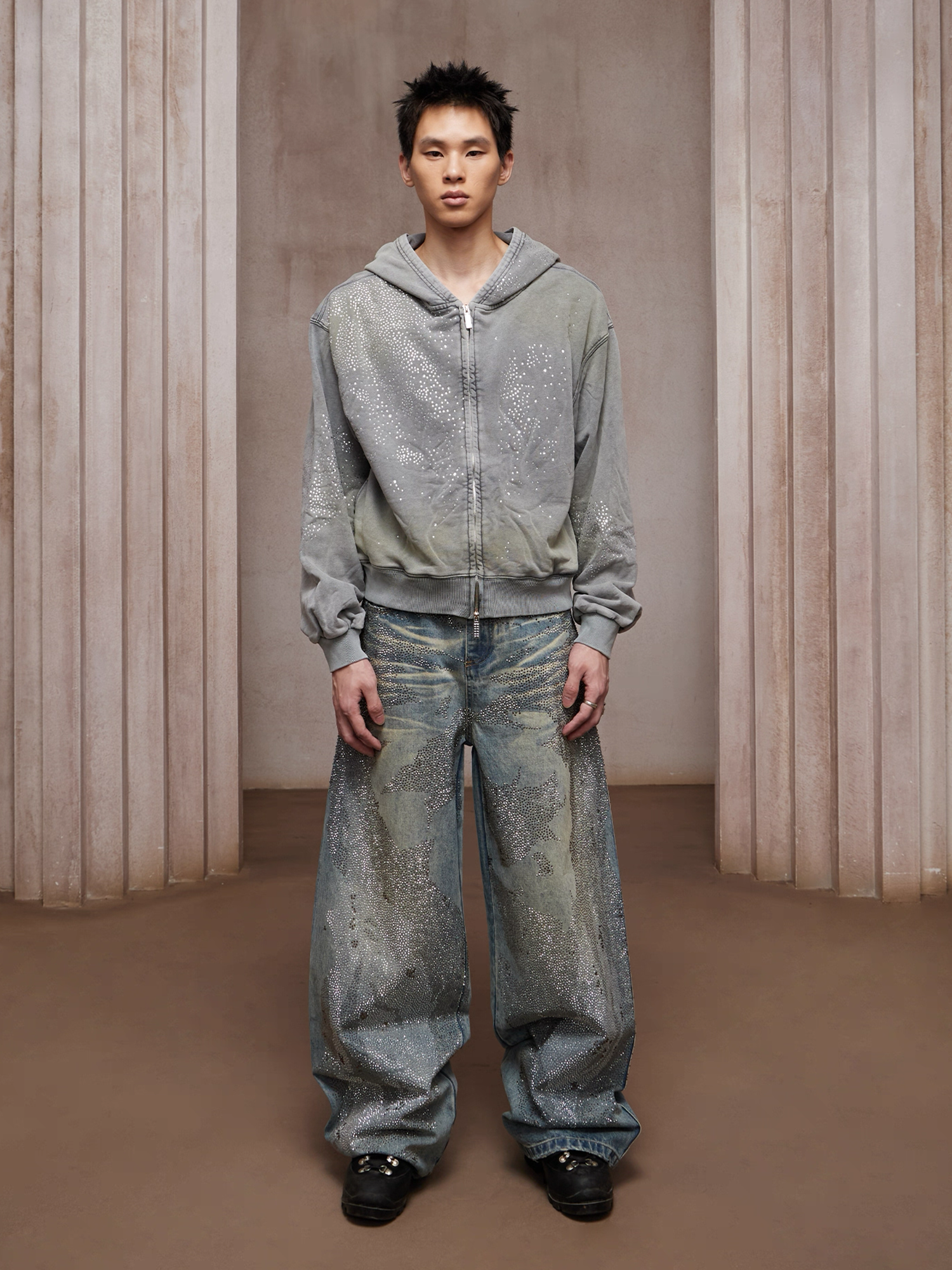 DND4DES Dirty-Washed Diamond Wide-Leg Jeans Blue-Jeans-XS-Free Shipping Leatheretro