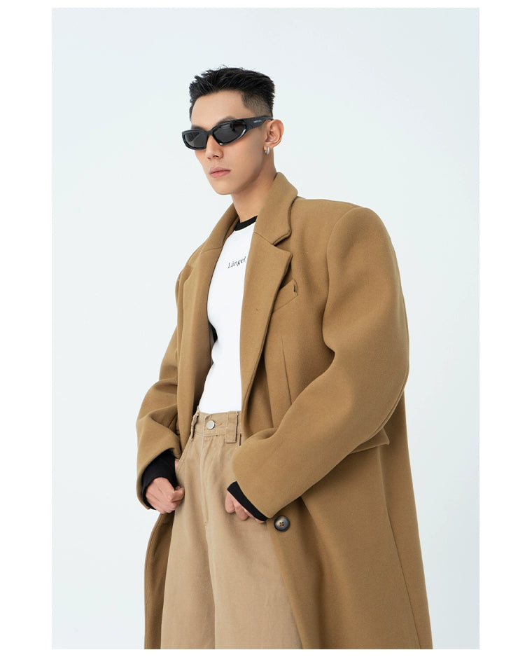 CLP Men's Oversized Wool Trench Coat-Coats & Jackets-Black-M-Free Shipping Leatheretro