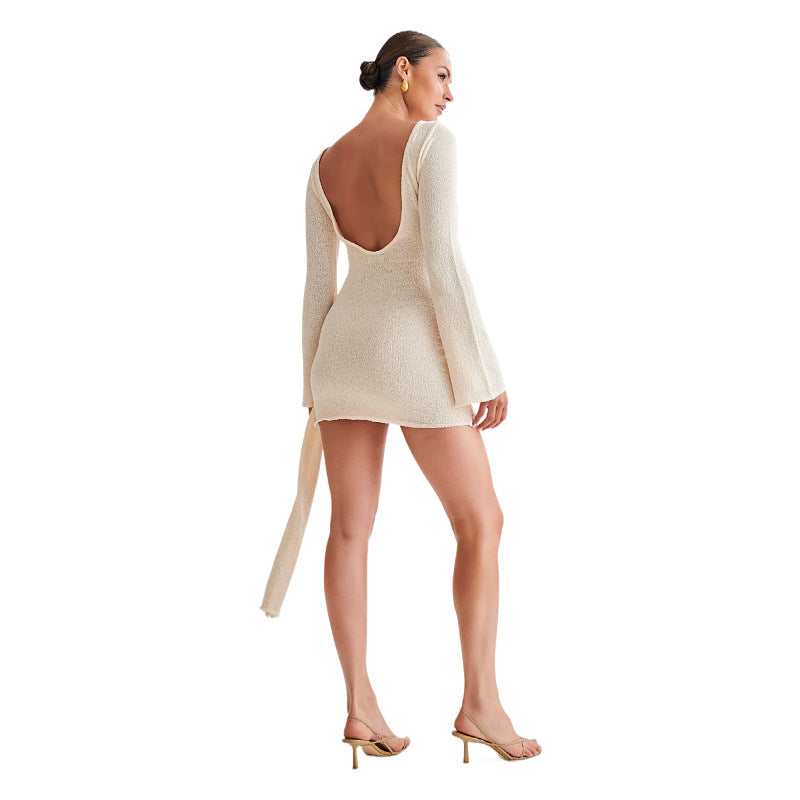 Sexy Summer Knitted Mini Dress-Dresses-White-S-Free Shipping Leatheretro