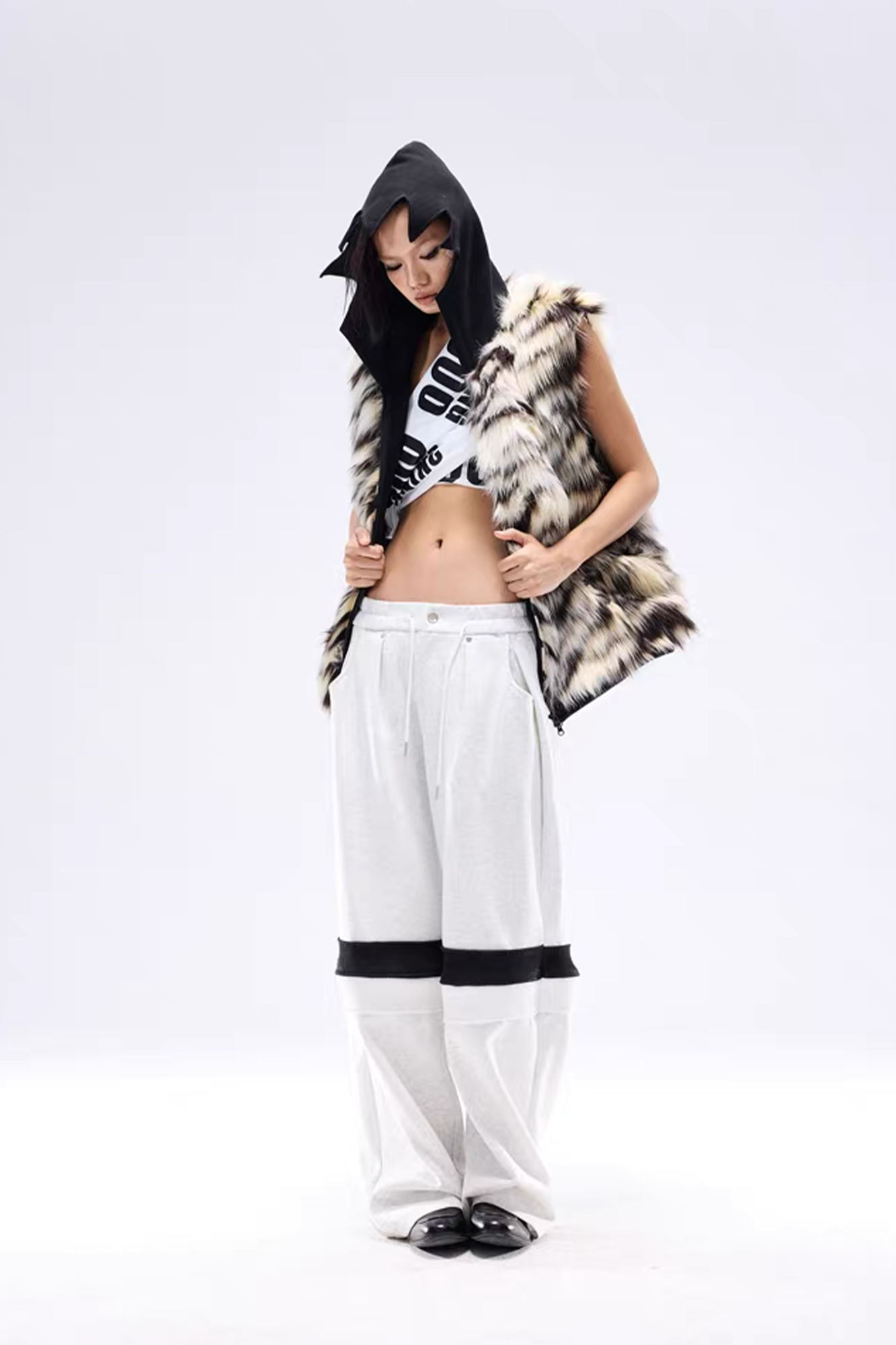 NOTHINGNESS WORLD Tiger-Stripe Spiked Crown Hooded Vest-Vest-S-Free Shipping Leatheretro